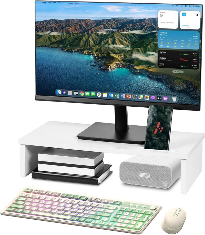 Qupui 21" Monitor Stand Riser with Phone Holder, Monitor Stand for Desk, Computer Monitor Stand, Desk Shelf for Top of Desk, Desktop Organizer for Laptop, Printer, TV - Image 1